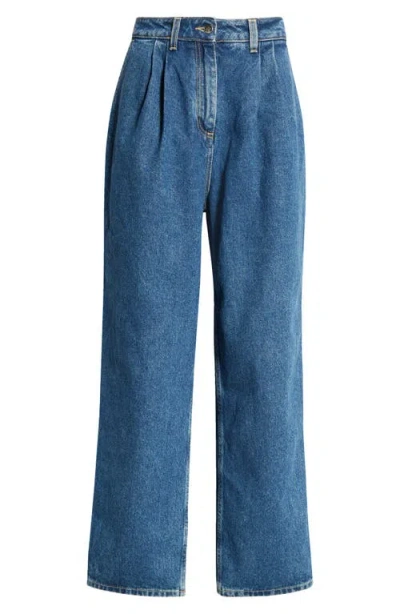 Saks Potts Shake Pleated Organic Cotton Jeans In Blue
