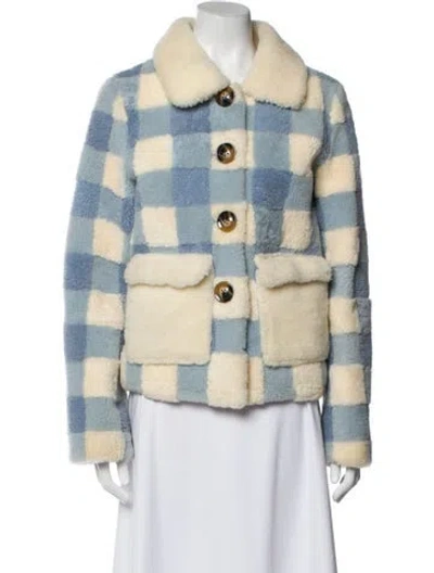 Pre-owned Saks Potts Shearling Plaid Print Fur Jacket