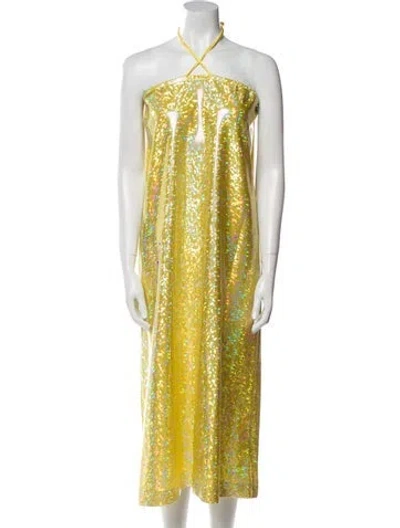Pre-owned Saks Potts Strapless Midi Length Dress In Yellow