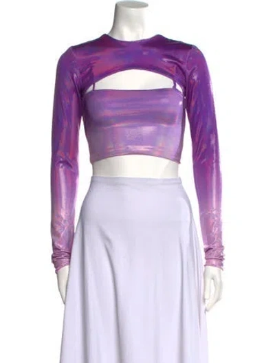 Pre-owned Saks Potts Striped Bateau Neckline Crop Top In Purple