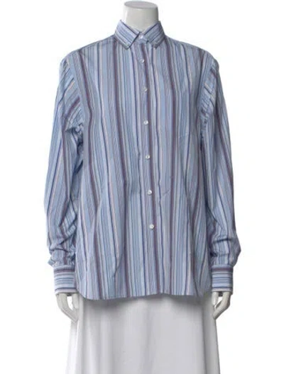 Pre-owned Saks Potts Striped Long Sleeve Button-up Top In Blue