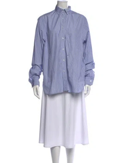 Pre-owned Saks Potts Striped Long Sleeve Button-up Top In Blue