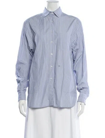 Pre-owned Saks Potts Striped Long Sleeve Button-up Top In Blue