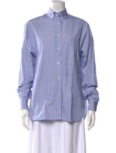 Pre-owned Saks Potts Striped Long Sleeve Button-up Top In Blue