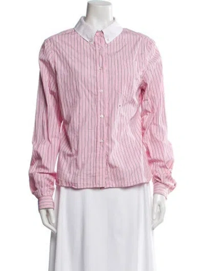 Pre-owned Saks Potts Striped Long Sleeve Button-up Top In Pink