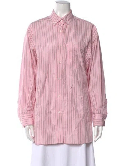 Pre-owned Saks Potts Striped Long Sleeve Button-up Top In Pink