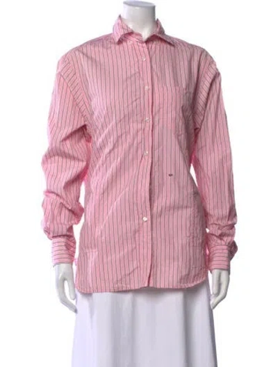 Pre-owned Saks Potts Striped Long Sleeve Button-up Top In Pink