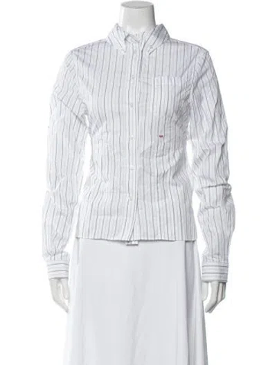 Pre-owned Saks Potts Striped Long Sleeve Button-up Top In White