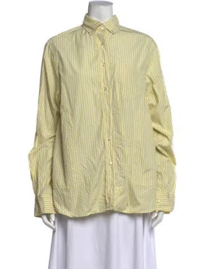 Pre-owned Saks Potts Striped Long Sleeve Button-up Top In Yellow