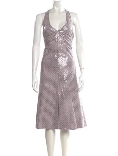 Pre-owned Saks Potts Striped Midi Length Dress In Purple