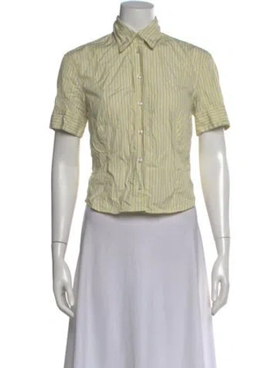 Pre-owned Saks Potts Striped Short Sleeve Button-up Top In Yellow