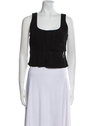 Pre-owned Saks Potts Suede Square Neckline Crop Top In Black