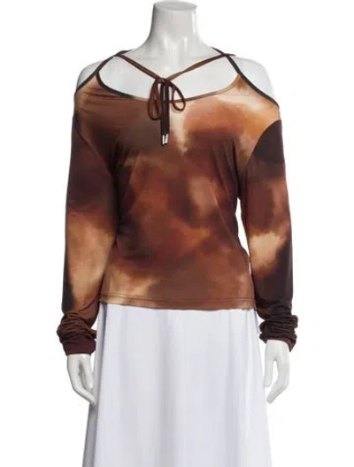 Pre-owned Saks Potts Tie-dye Print Off-the-shoulder Top In Brown