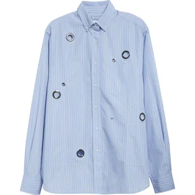 Saks Potts William Grommet Stripe Cotton Button-down Shirt In Noble Blue