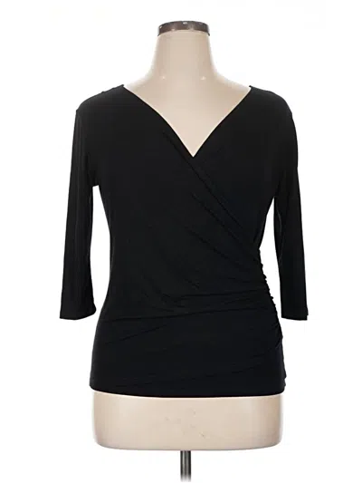 Pre-owned Salaam! 3/4 Sleeve Top Black Plunge Neckline Tops