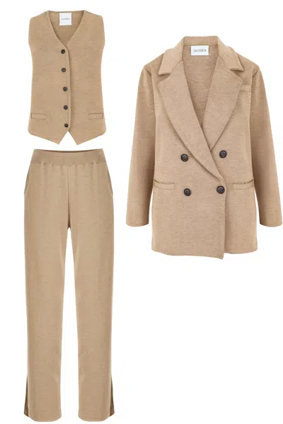 Salanida Brown Ora, Forza & Galante 100% Merino Co-ord In Beige