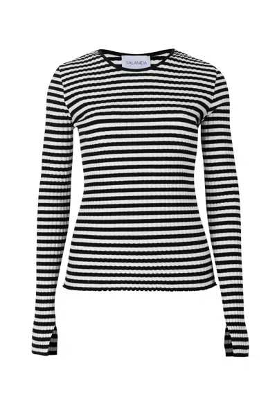 Salanida Women's Brera Ribbed Long-sleeve Top Black Stripes