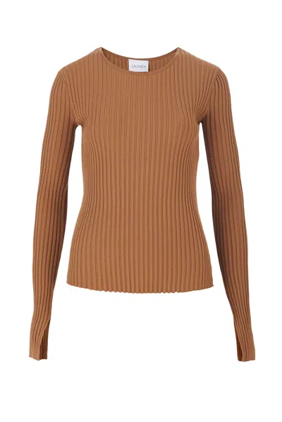 Salanida Women's Brown Brera Ribbed Long-sleeve Top Caramel