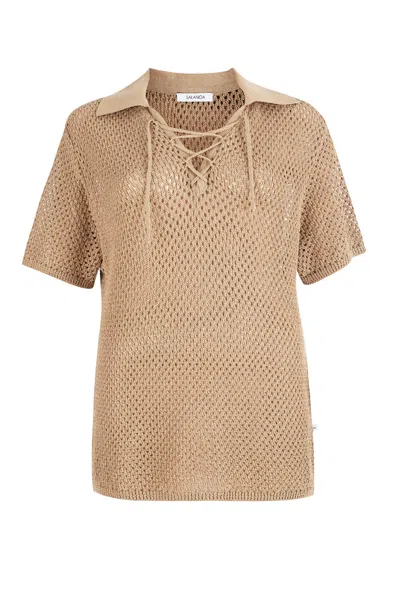 Salanida Women's Brown Coco Polo Lace Shirt Sand