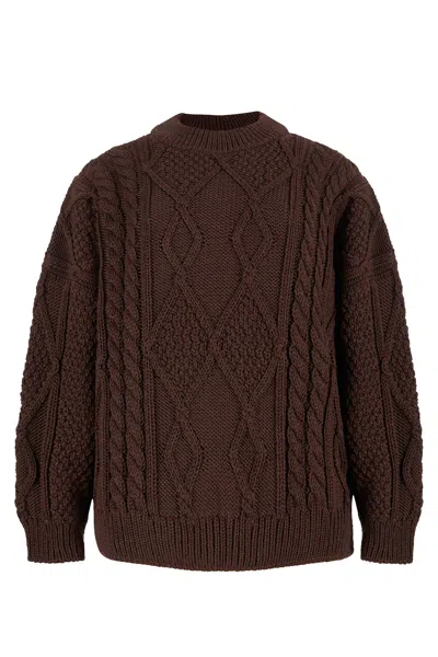 Salanida Women's Brown Nonna Cable-knit Merino Sweater Choco