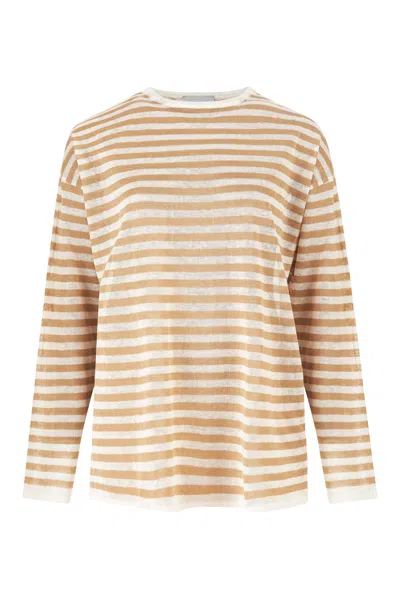 Salanida Women's Brown Tanto Linen Long-sleeve Top Striped Caramel