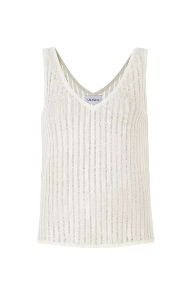 Salanida Women's Caldo Knitted 100% Linen Tank Top White