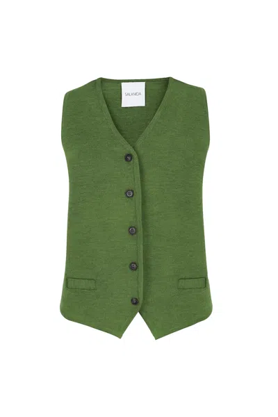 Salanida Women's Galante Knitted Merino Waistcoat Olive Green