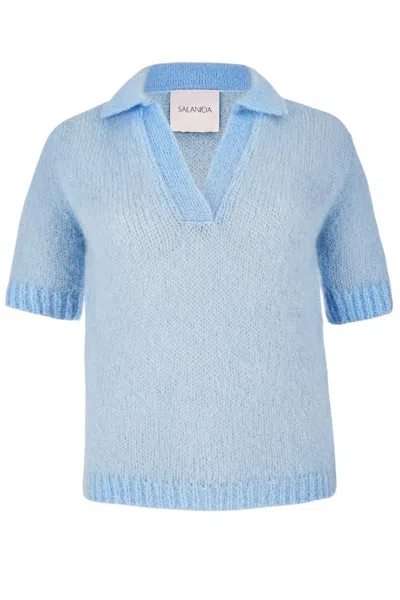 Salanida Women's Melody Mohair Polo Top Sky Blue