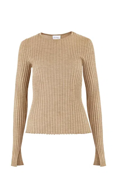 Salanida Women's Neutrals Brera 100% Merino Long-sleeve Top Beige In Sand