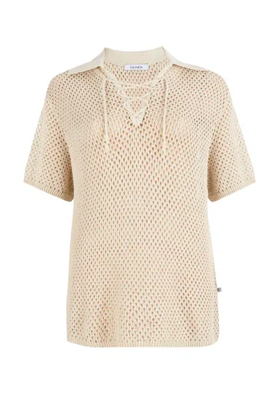 Salanida Women's Neutrals Coco Polo Lace Shirt Cream