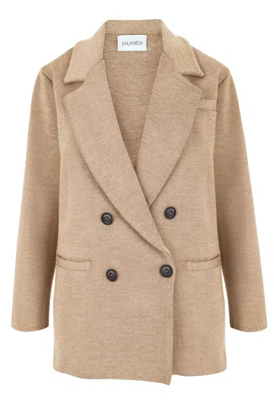 Salanida Women's Neutrals Forza Knitted 100% Merino Wool Blazer Beige