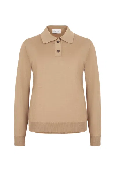 Salanida Women's Neutrals Galante 100% Merino Polo Top Beige