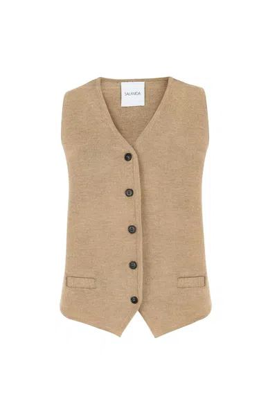 Salanida Women's Neutrals Galante Knitted Merino Waistcoat Beige