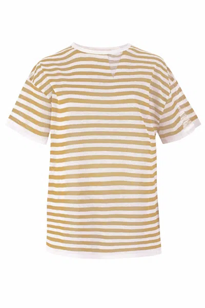 Salanida Women's White / Brown Energia Ripped Linen T-shirt Caramel Striped In Multi