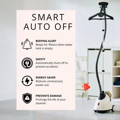 Salav Continuous Steam Upright Standing Garment Steamer With Auto Off Safety, Black