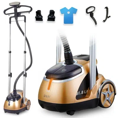 Salav Professional Garment Steamer With Retractable Cord, Dual Bar & Rotating Ironing Board In Gold