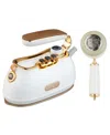 Salav Retro Edition Duopress Handheld Steamer Iron And Fabric Shaver Lint Roller Set Titanium In Pearl