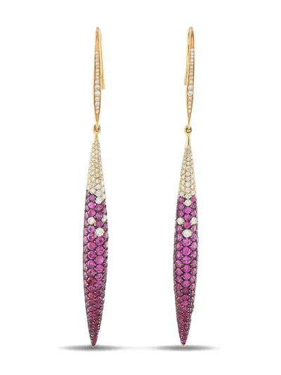 Pre-owned Salavetti 18k Rose Gold Diamond And Sapphire Pointed Earrings