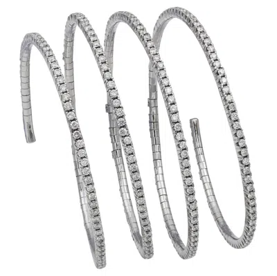 Pre-owned Salavetti 18k White Gold Diamond Coil Bangle, Circa 2010s, Italy