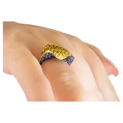 Pre-owned Salavetti 18k Yellow Gold Blue & Yellow Sapphire Ring, With 4.88 Cts.
