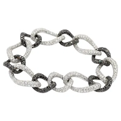 Pre-owned Salavetti Black And White Diamond Link Bracelet 18k White Gold 9 Carats