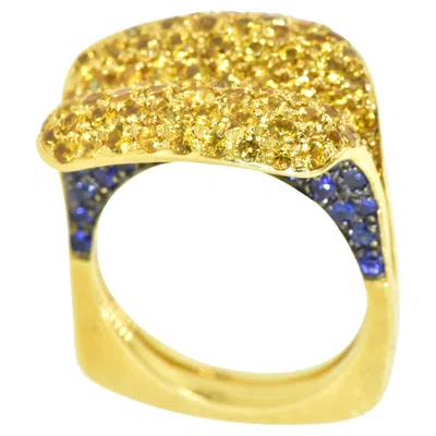 Pre-owned Salavetti Blue And Yellow Natural Sapphire Unusual 18k Ring