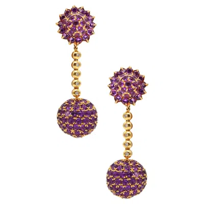 Pre-owned Salavetti Dangle Drops Convertible Earrings In 18kt Gold With 24.35ctw Amethyst In Purple
