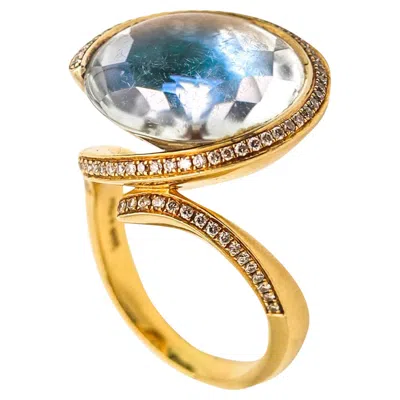 Pre-owned Salavetti Milano Cocktail Ring In 18kt Gold With 13.22 Ctw Diamonds & Prasiolite In Multi