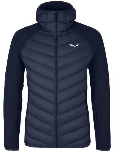 Salewa Blue Fanes Sarner Jkt Quilted Knit-sleeve Hooded Jacket In Black