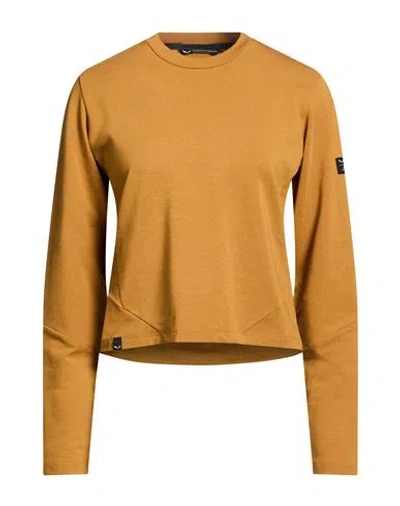 Salewa Fanes Woman Sweatshirt Mustard Size 14 Cotton, Lyocell, Elastane In Brown
