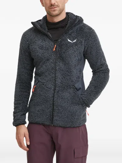 Salewa Fleece-textured Hooded Jacket In Gray