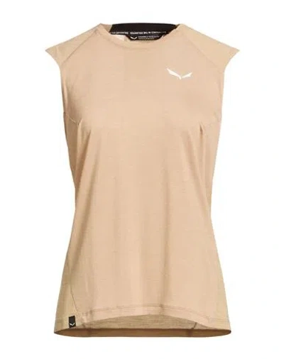 Salewa Puez Woman T-shirt Beige Size 12 Lycra, Wool, Polyamide, Elastane In Neutral