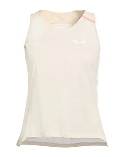 Salewa Vento Woman Tank Top Beige Size 10 Lyocell, Virgin Wool, Polyamide, Recycled Polyamide, Elast In White