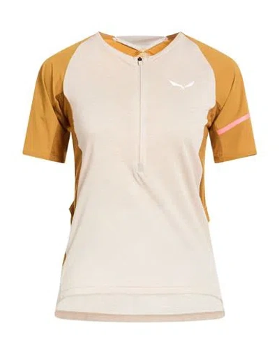 Salewa Vento Woman T-shirt Beige Size 2 Lyocell, Virgin Wool, Polyamide, Recycled Polyamide In Brown